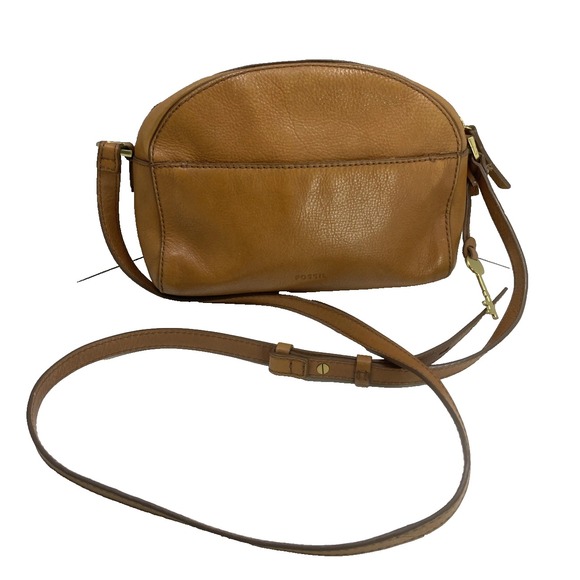 Fossil Handbags - Vintage Tan‎ Brown Fossil Crossbody with Gold Key Purse Handbag 7 inch
